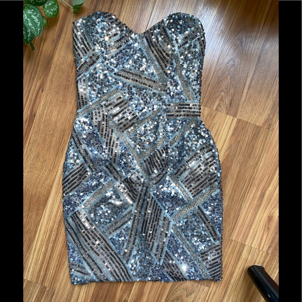 SEQUIN MIX MINI DRESS METALLIC BRONZE SILVER & GOLD size 2 2000’s NYE Y2K SHORT